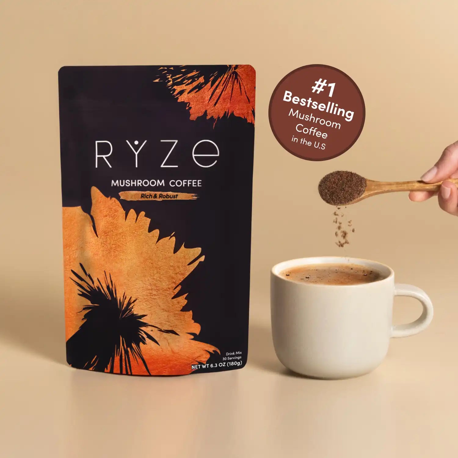 Mushroom Coffee Dark Roast (30 Servings) - Low Caffeine Morning Coffee